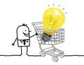 cartoon Businessman with a Shopping Cart and big Light Bulb