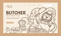 Hand drawn cartoon butchery landing page template Royalty Free Stock Photo