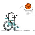 Cartoon Disabled Boy in a wheelchair playing Basket-ball