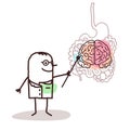 Cartoon Doctor Explaining that Bowel is like a second Brain
