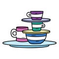 hand drawn cartoon doodle of colourful bowls and plates