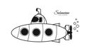 Hand drawn cartoon doodle submarine on white background. Sketch line design