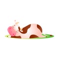 Cow animal sleeping and taking rest on grass vector illustration Royalty Free Stock Photo