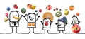 Cartoon Happy Family playing and Juggling with Fruits