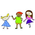 Hand-drawn cartoon happy kids Royalty Free Stock Photo