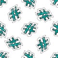 Hand drawn cartoon Hashtag symbol seamless pattern. Vector illustration Royalty Free Stock Photo