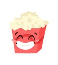 Hand Drawn Cartoon Illustration Pop Corn Emoji.  Food Vector Drawing Sweet Emoticon. Tasty Image Meal. Flat Style Vegan Collection Royalty Free Stock Photo