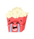 Hand Drawn Cartoon Illustration Pop Corn Emoji.  Food Vector Drawing Sweet Emoticon. Tasty Image Meal. Flat Style Vegan Collection Royalty Free Stock Photo