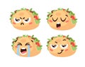 Hand Drawn Cartoon Illustration Tacos Emoji. Fast Food Vector Drawing Emoticon. Tasty Image Meal. Flat Style Collection Mexican