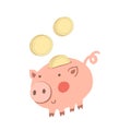 Hand drawn cartoon Piggy bank with coin. Vector Icon saving or accumulation of money, investment. Concept of banking or business Royalty Free Stock Photo