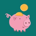 Hand drawn cartoon Piggy bank with coin. Vector Icon saving or accumulation of money, investment. Concept of banking or business Royalty Free Stock Photo