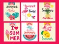 Cards of summer elements, theme of summer holiday, travel, beach