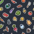 Hand drawn cartoon seamless pattern of food and kitchen stuff. Royalty Free Stock Photo