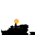hand drawn cartoon silhouette illustration of tourist attractions in Bali Indonesia