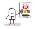 Cartoon smiling man showing a Valid Identity Card