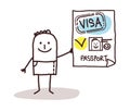 Cartoon smiling man showing a valid Passport and Visa Royalty Free Stock Photo