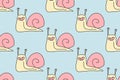 Hand drawn cartoon snail. Funny doodle slug. Doodle seamless pattern for kids isolated on white background. For your fabric,