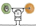 Cartoon Strong and sporty Girl with big Fruity Weights Royalty Free Stock Photo