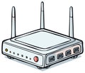 Hand drawn cartoon style internet WiFi router with multiple antennas and indicator lights Royalty Free Stock Photo