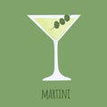 Hand drawn cartoon vector illustration of Dirty Martini alcoholic cocktail. Mix of gin, vermouth and olive brine Royalty Free Stock Photo