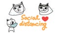 Social distancing cat and dog face mask and face shield cartoon vector