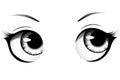 Hand drawn cartoon woman eyes with detailed irises, eyebrows and lashes