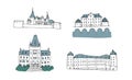 hand drawn Castle. Architecture doodle style. Stronghold cartoon. Sweden Architecture.