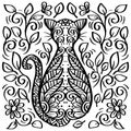 Hand drawn cat with floral ornament. Royalty Free Stock Photo