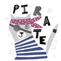 Hand drawn cat pirate. Kids illustration. Royalty Free Stock Photo