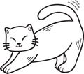 Hand Drawn cat stretching illustration in doodle style