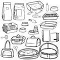 Toys, food, and pet care accessories. Vector illustration