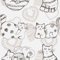 Hand drawn cats seamless pattern.