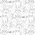 Hand Drawn Cats Vector Pattern Background. Doodle Funny. Royalty Free Stock Photo