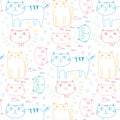 Hand Drawn Cats Vector Pattern Background. Doodle Funny. Royalty Free Stock Photo