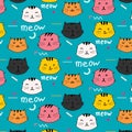 Hand drawn cats vector pattern. Doodle art.