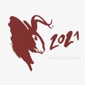 Hand drawn cave animals bulls. The symbol of the Chinese New Year. Poster. Vector