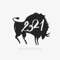 Hand drawn cave animals bulls. The symbol of the Chinese New Year. Poster. Vector