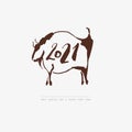 Hand drawn cave animals bulls. The symbol of the Chinese New Year. Poster. Vector