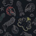 Hand drawn cephalopods seamless pattern