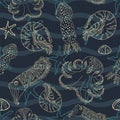 Hand drawn cephalopods seamless pattern Royalty Free Stock Photo