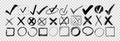 Hand drawn chalk pencil check marks, charcoal checklist icons, crayon tick and cross symbols