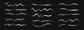 Hand drawn chalk wavy line set. White pastel squiggle underline and stroke collection. Crayon wave brushstroke bundles