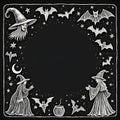 Hand-drawn Chalkboard Halloween Instagram Feed Post â 2048x2048 Square White Chalk Illustrations on Blackboard Royalty Free Stock Photo