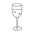 Hand drawn champagne glass with alcohol in it with bubbles. Holiday beverage for stickers, planners, scrap elements, social media