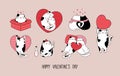 Hand drawn character romantic collection with cute cats for Valentine\'s Day and Love