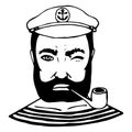 Hand-drawn character sailor. Black and white doodle. Vector