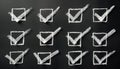 Hand drawn check marks in boxes on dark surface. Simple checklist design. Ideal for tasks, surveys, list needing marking. Visual