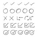 Hand drawn check signs and arrow collection illustration vector