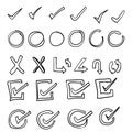 Hand drawn check signs and arrow collection illustration vector