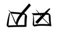 Hand-Drawn Checkbox Icons with Check Mark and Cross for UI Design, Voting, Feedback Forms, and Presentations. Vector